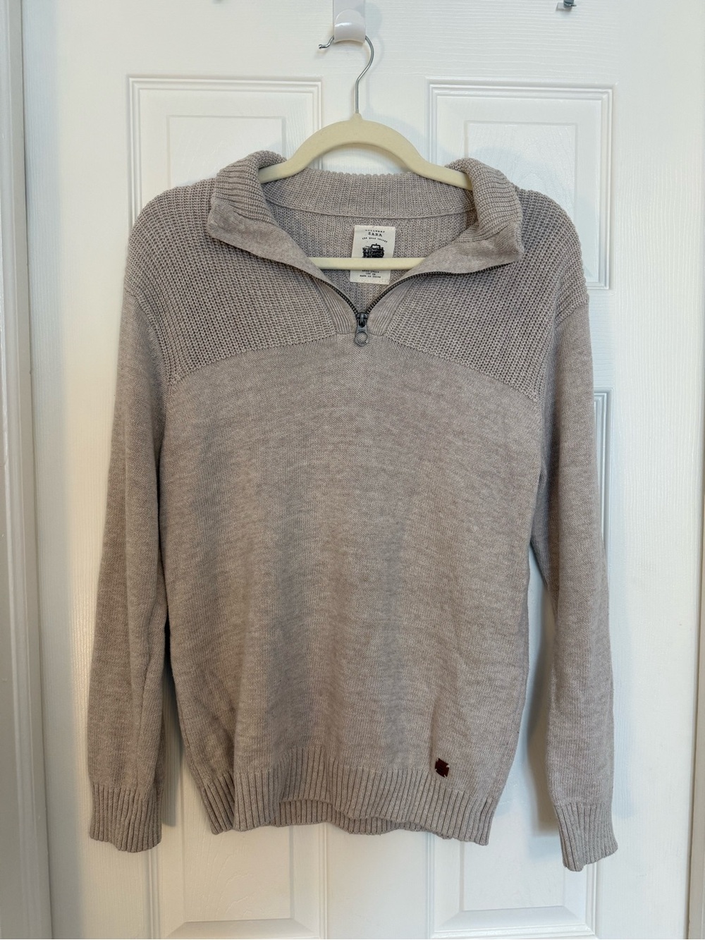 Zara Kids knitted quarter-zip sweater neutral Taupe Texture 13-14 yr 164 cm